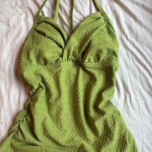 Green Textured Halter Dress